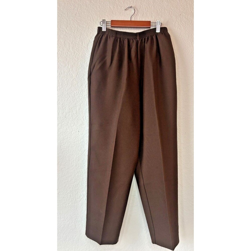 Alfred Dunner Pleated Brown Dress Pants With Elastic Waist Band- Women Size 14
